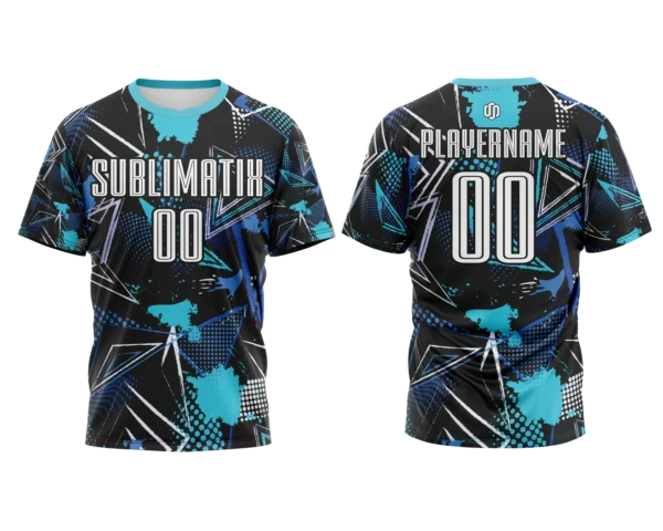 JERSEY - 34 Abstract Crew Neck Jersey – Black with Cyan & Blue Accents